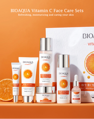 BIOAQUA 6 Pcs Vitamin C Skin Care Set Moisturizing Anti-aging Face Cream Serum Facial Cleanser Skin Care